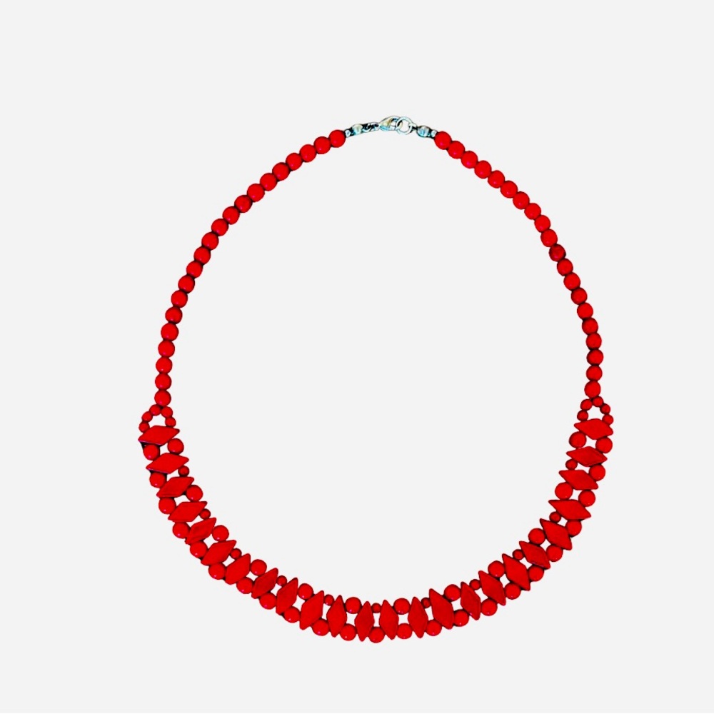Cherry Red Bead Statement Necklace like new